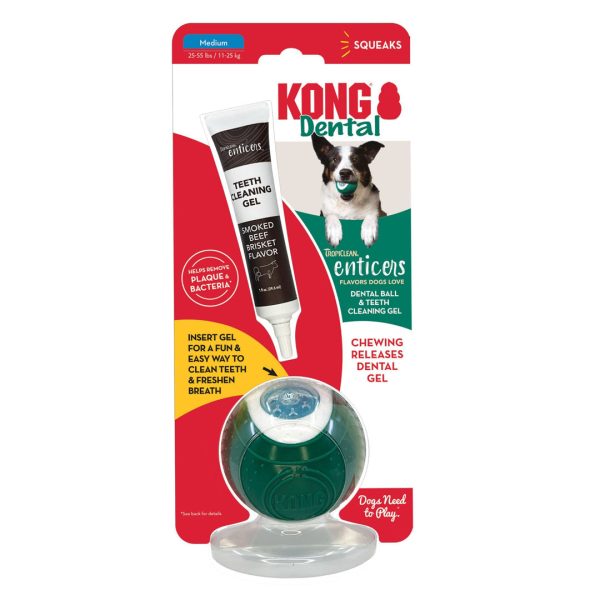 KONG Dental Ball w Tropiclean Enticer Teeth Cleaning Gel Honey Chicken 1ea MD, 1 oz Online now