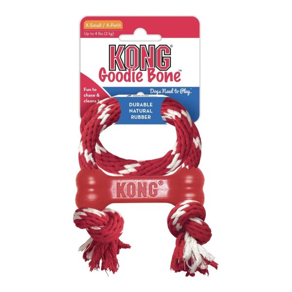 KONG Goodie Bone With Rope Dog Toy Red 1ea XS For Sale