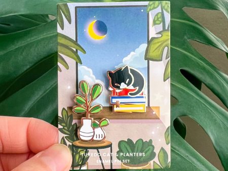 Tuxedo Cat and Planters Enamel Pin Set Supply