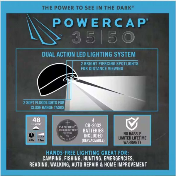 POWERCAP LED Beanie Cap 35 50 Ultra-Bright Hands Free LED Lighted Battery Powered Headlamp Hat Fashion