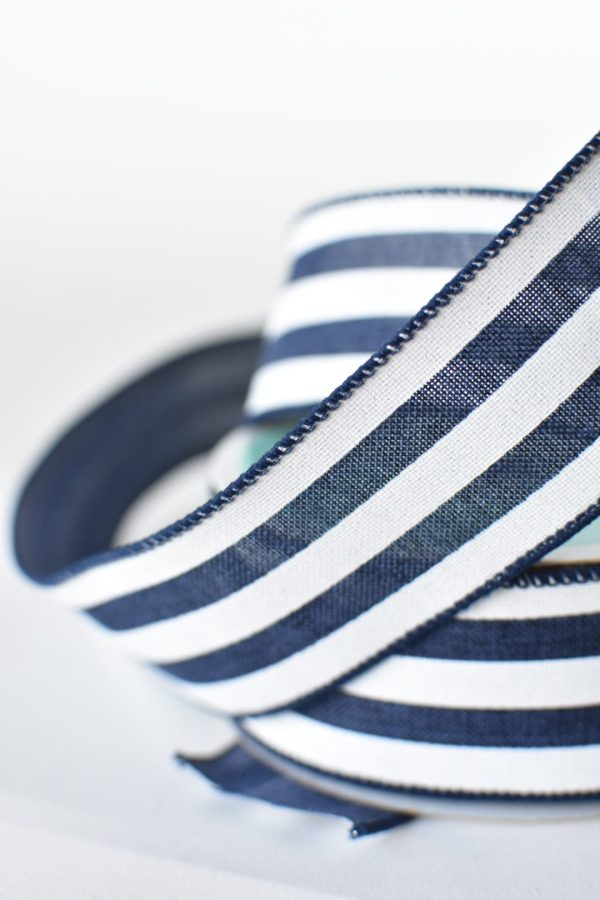 1 1 2  x 10yd Navy and White Stripe Ribbon For Discount