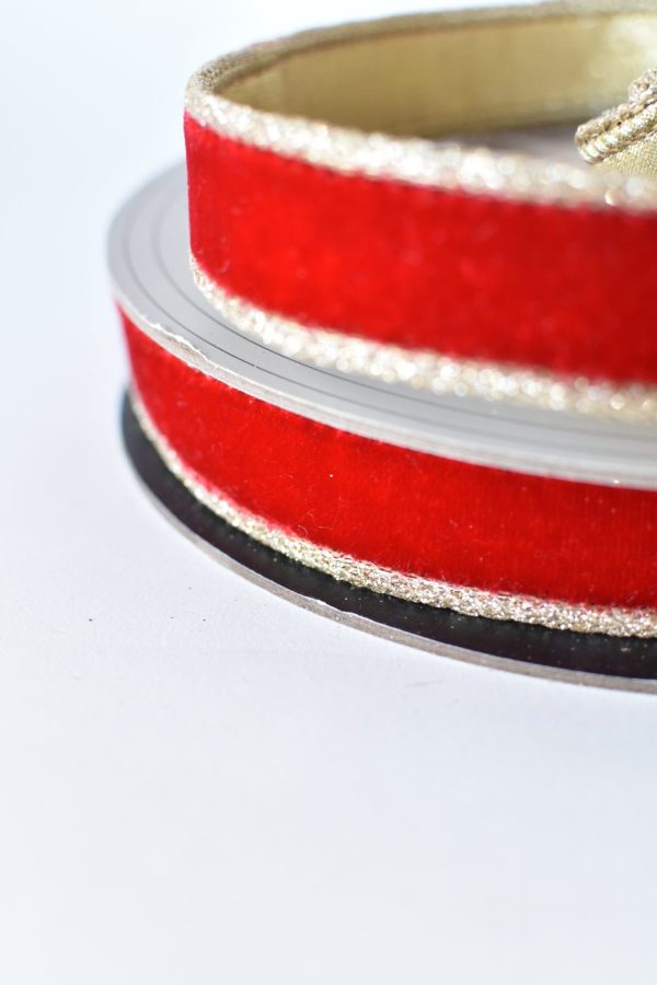 1  x 10yd Red Velvet Ribbon with Gold Lame Backing Online Hot Sale