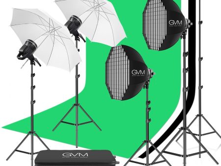 GVM P80S Spotlight 4-Light Kit with Umbrellas, Softboxes, and Backdrops Fashion