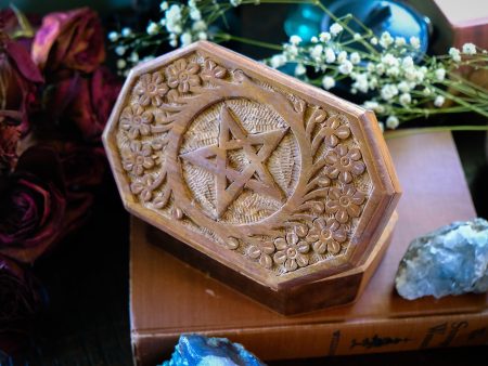 Hexagen Pentacle Carved Wooden Box Discount