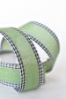 1 1 2  x 10yd Green Faux Linen with Check Border Discount