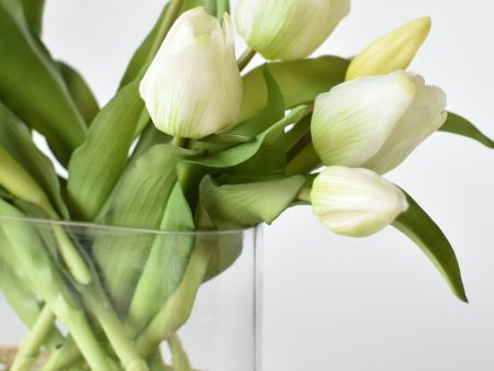 White Green Faux Tulips Arrangement Cheap