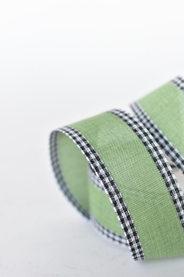 1 1 2  x 10yd Green Faux Linen with Check Border Discount