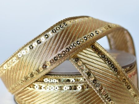 1.5  x 25yd Gold Metallic Ribbon with Sequin Cheap