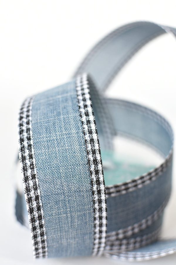 1 1 2  x 10yd Denim Faux Linen with Check Border For Discount