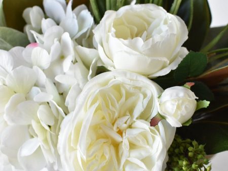 White Hydrangea + Cabbage Rose + Muscari Arrangement Online Sale