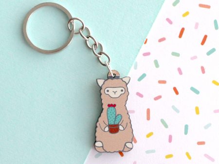 Cactus Alpaca Wooden Keychain Cheap