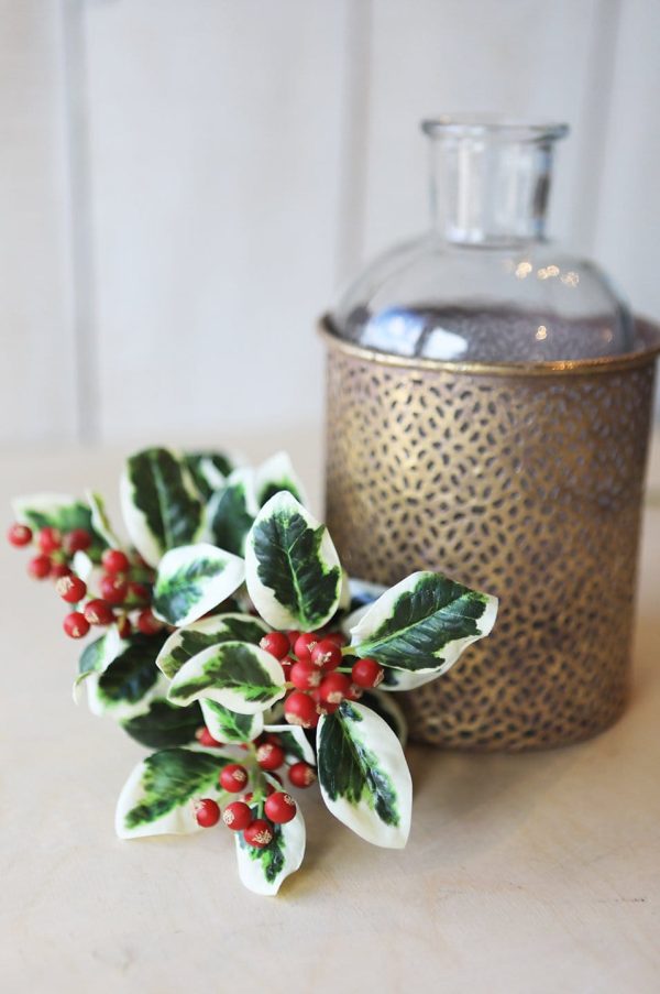 18  Variegated Faux Holly Stem Sale