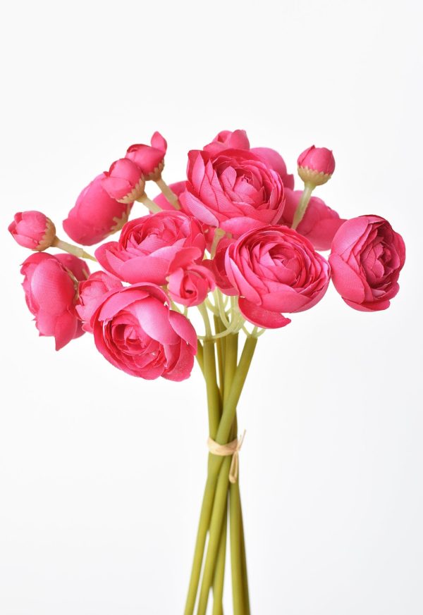 10.5  Faux Dark Pink Ranunculus Stem Bundle Online Sale