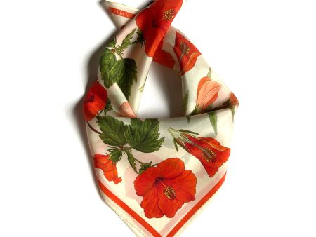 100% Silk Scarf Botanical Hibiscus Flower Bandana Supply