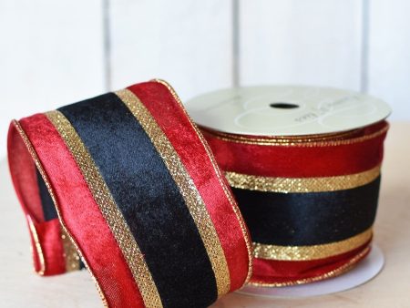 4  x 10yd Red+Black Striped Ribbon Online Hot Sale