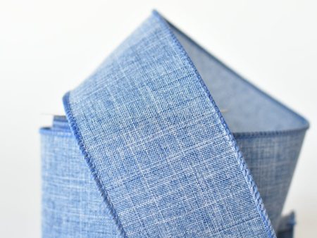 2.5  x 10yd Denim Blue Faux Linen Ribbon Online now