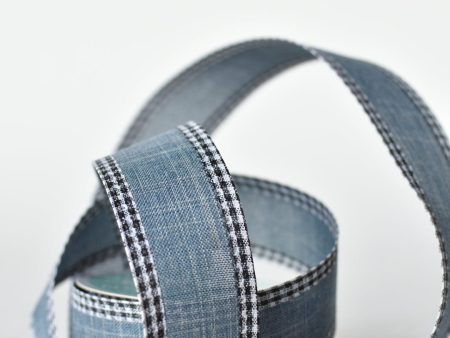 1 1 2  x 10yd Denim Faux Linen with Check Border For Discount