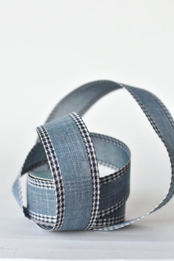 1 1 2  x 10yd Denim Faux Linen with Check Border For Discount