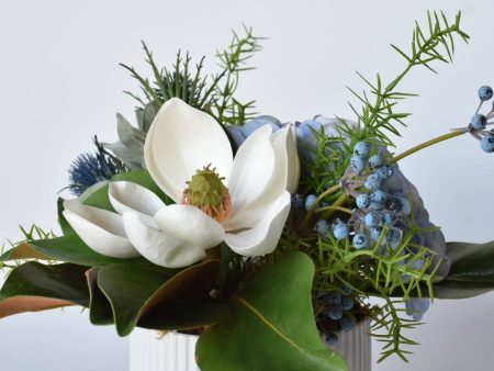 White + Blue Thistle and Hydrangea Arrangement on Sale