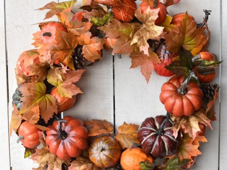 22  Faux Pumpkin + Pinecone Wreath For Cheap