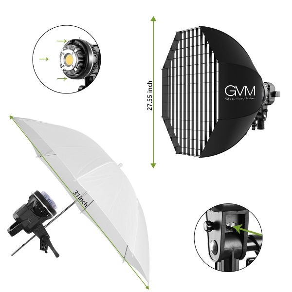 GVM P80S Spotlight 4-Light Kit with Umbrellas, Softboxes, and Backdrops Fashion