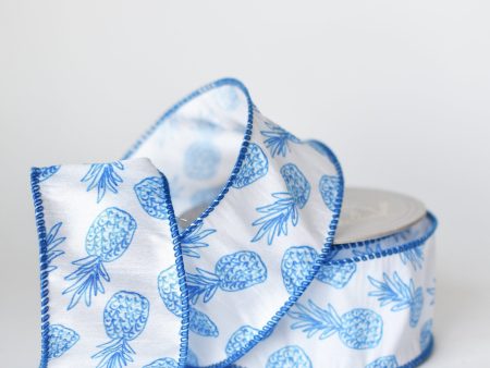 2.5  x 10yd Blue Pineapple Ribbon Discount