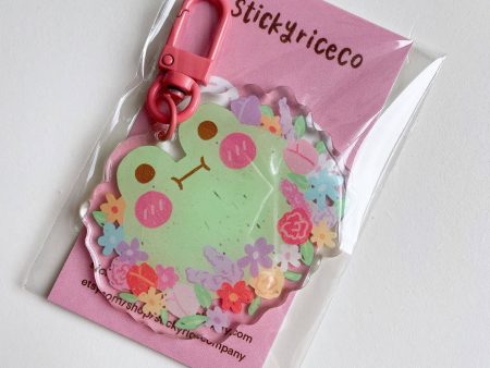 Matcha the Frog with Flowers Glitter Keychain Online Sale