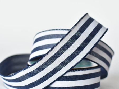 1 1 2  x 10yd Navy and White Stripe Ribbon For Discount