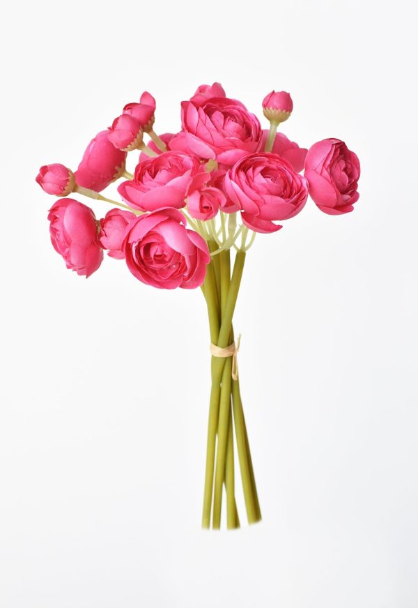 10.5  Faux Dark Pink Ranunculus Stem Bundle Online Sale