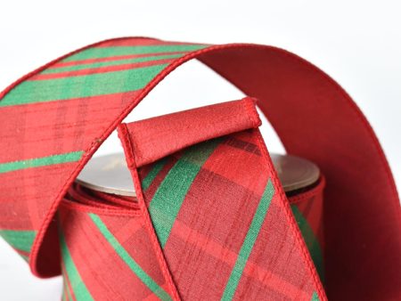 2.5  x 10yd Double Faced Red Green Plaid Faux Dupioni Ribbon Fashion