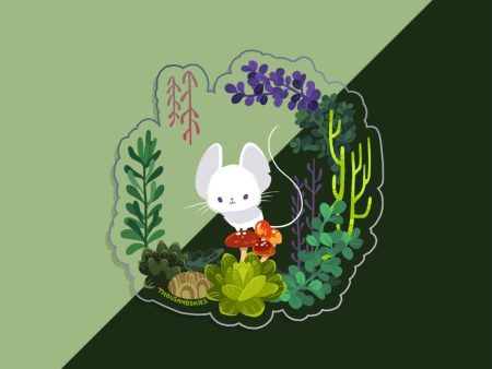 Little Mouse & Succulent Wreath Vinyl Sticker (Transparent) Discount