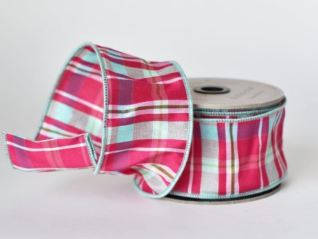 2.5  x 10yd Fuchsia and Blue Plaid Ribbon Online now