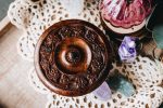 Floral Carved Wood Bowl with Lid on Sale