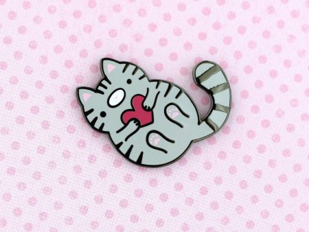 Grey Tabby Cat Enamel Pin Discount