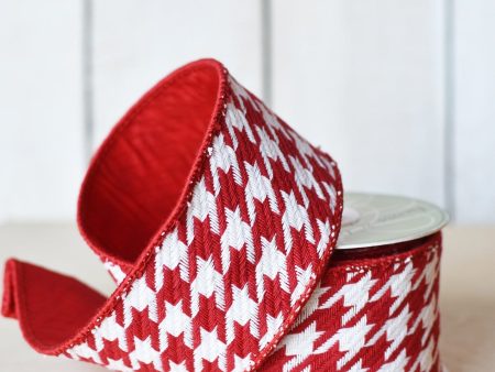 2.5  x 10yd Red+White Houndstooth Ribbon on Sale